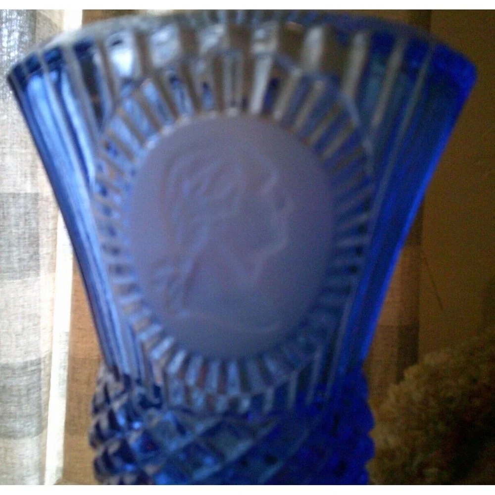 Vintage Avon Fostoria George Washington Cobalt Blue 12oz Water Wine Glass Goblet